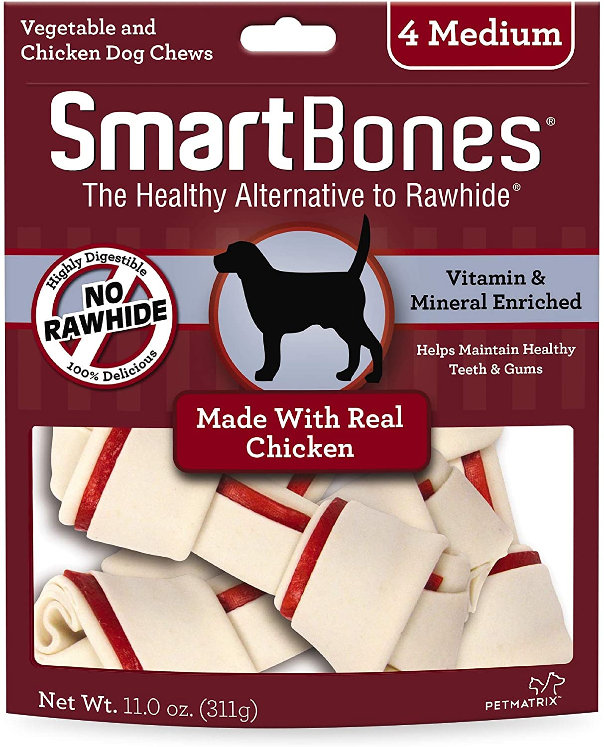 SmartBones Carnaza Vegetal Huesitos Receta Pollo Tamaño Mediano para Perro 4 Piezas