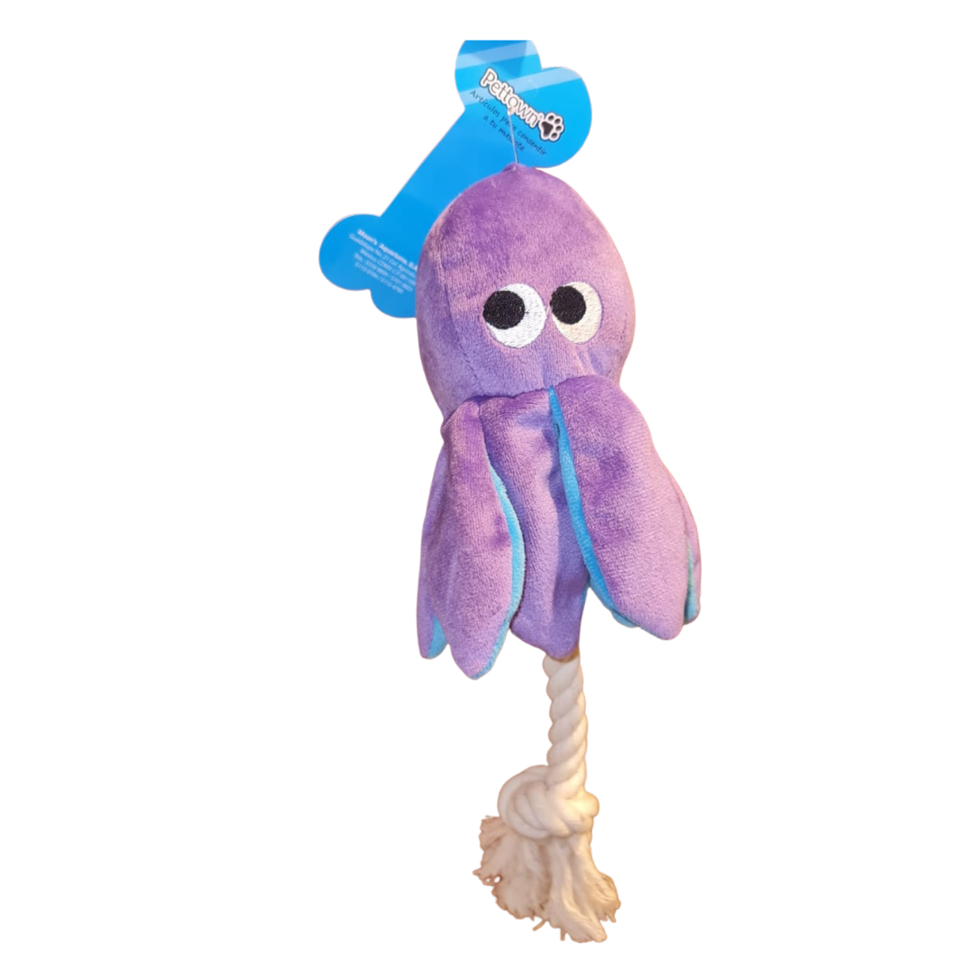 Pettown Juguete para perro peluche Pulpo con cordón