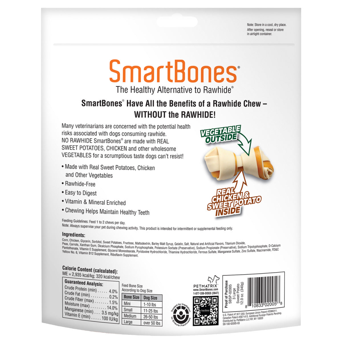 SmartBones Premio Huesitos Receta Camote Tamaño Grande para Perro 3 Piezas