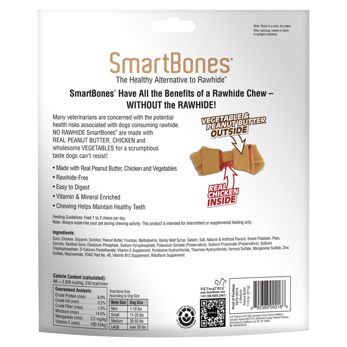 SmartBones Carnaza Vegetal Huesitos Receta Crema de Cacahuate Tamaño Mediano para Perro 4 Piezas