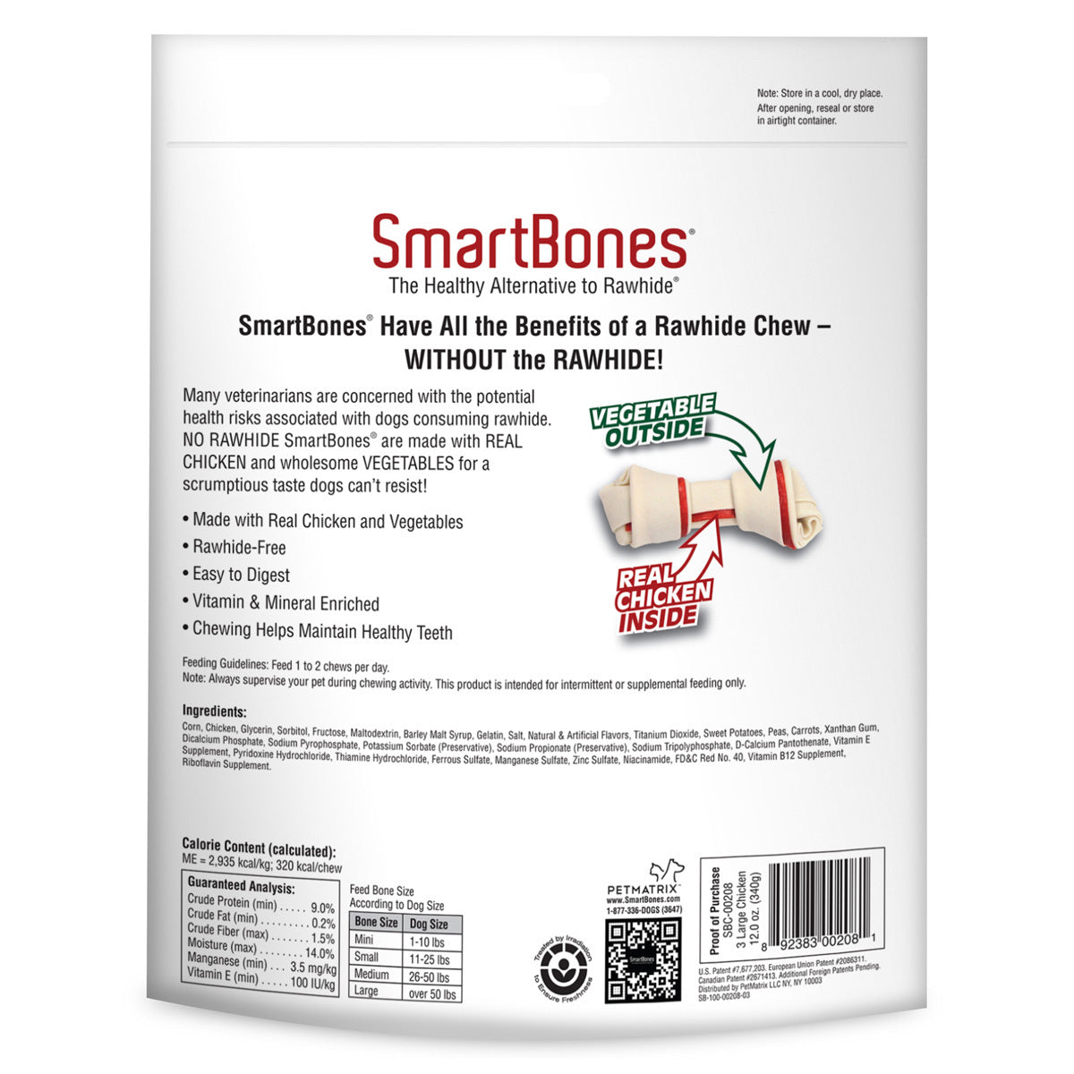 SmartBones Carnaza Vegetal Huesitos Receta Pollo Tamaño Grande para Perro 3 Piezas