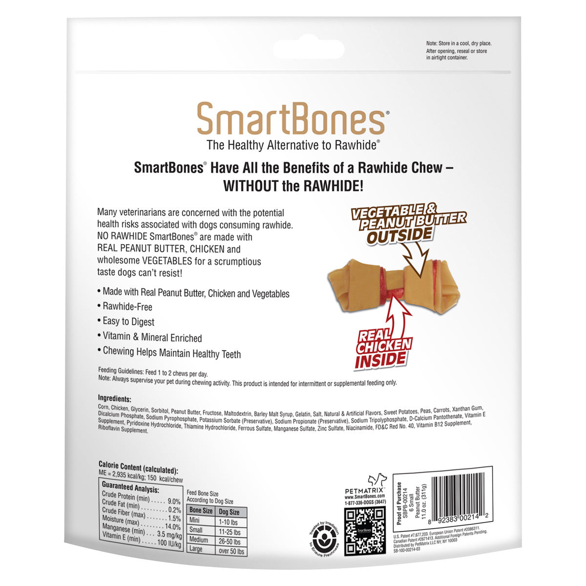 SmartBones Carnaza Vegetal Huesitos Receta Crema de Cacahuate Tamaño Pequeño para Perro 6 Piezas