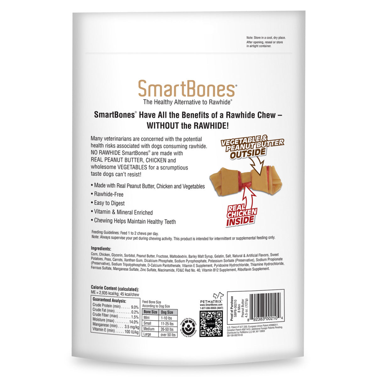 SmartBones Carnaza Vegetal Huesitos Receta Crema de Cacahuate Tamaño Mini para Perro 8 Piezas