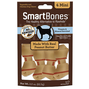 SmartBones Carnaza Vegetal Huesitos Receta Crema de Cacahuate Tamaño Mini para Perro 8 Piezas