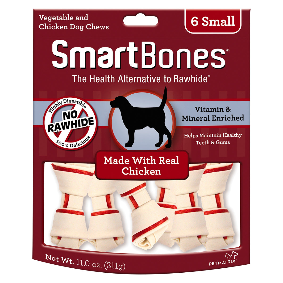SmartBones Carnaza Vegetal Huesitos Receta Pollo Tamaño Pequeño para Perro 6 Piezas