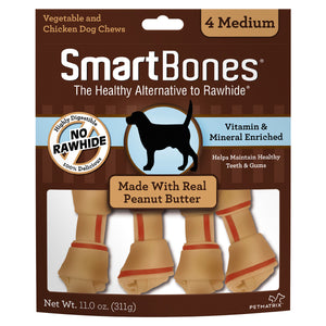 SmartBones Carnaza Vegetal Huesitos Receta Crema de Cacahuate Tamaño Mediano para Perro 4 Piezas