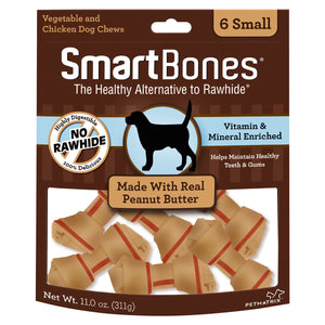 SmartBones Carnaza Vegetal Huesitos Receta Crema de Cacahuate Tamaño Pequeño para Perro 6 Piezas